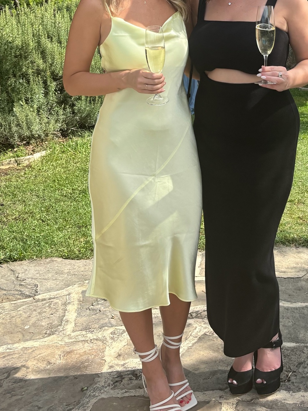 Aritzia Satin Cowl Neck Slip Midi Dress in Pale Yellow